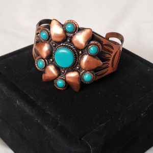 Solid Copper Cuff with Faux Turquoise